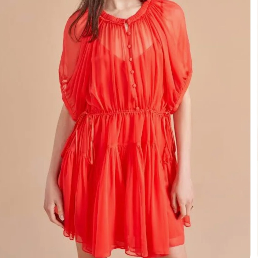 La Ligne Ava Red Chiffon Silk Mini Dress - Picture 2 of 11